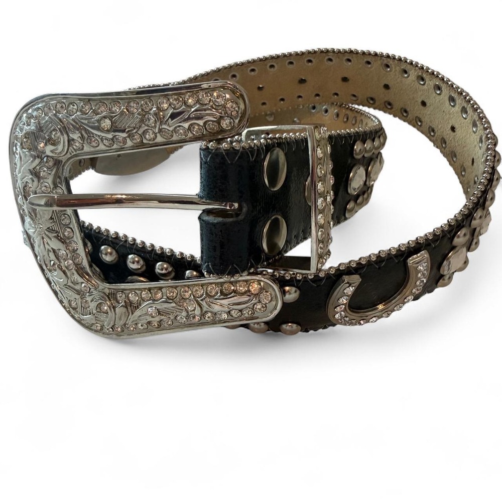 Y2K Grungy Bling Horseshoe Genuine Leather Belt